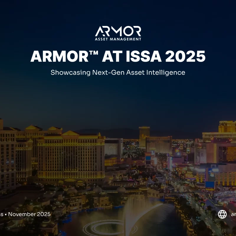 Graphic of Armor Asset Management at ISSA 2025 over a Las Vegas night cityscape background.