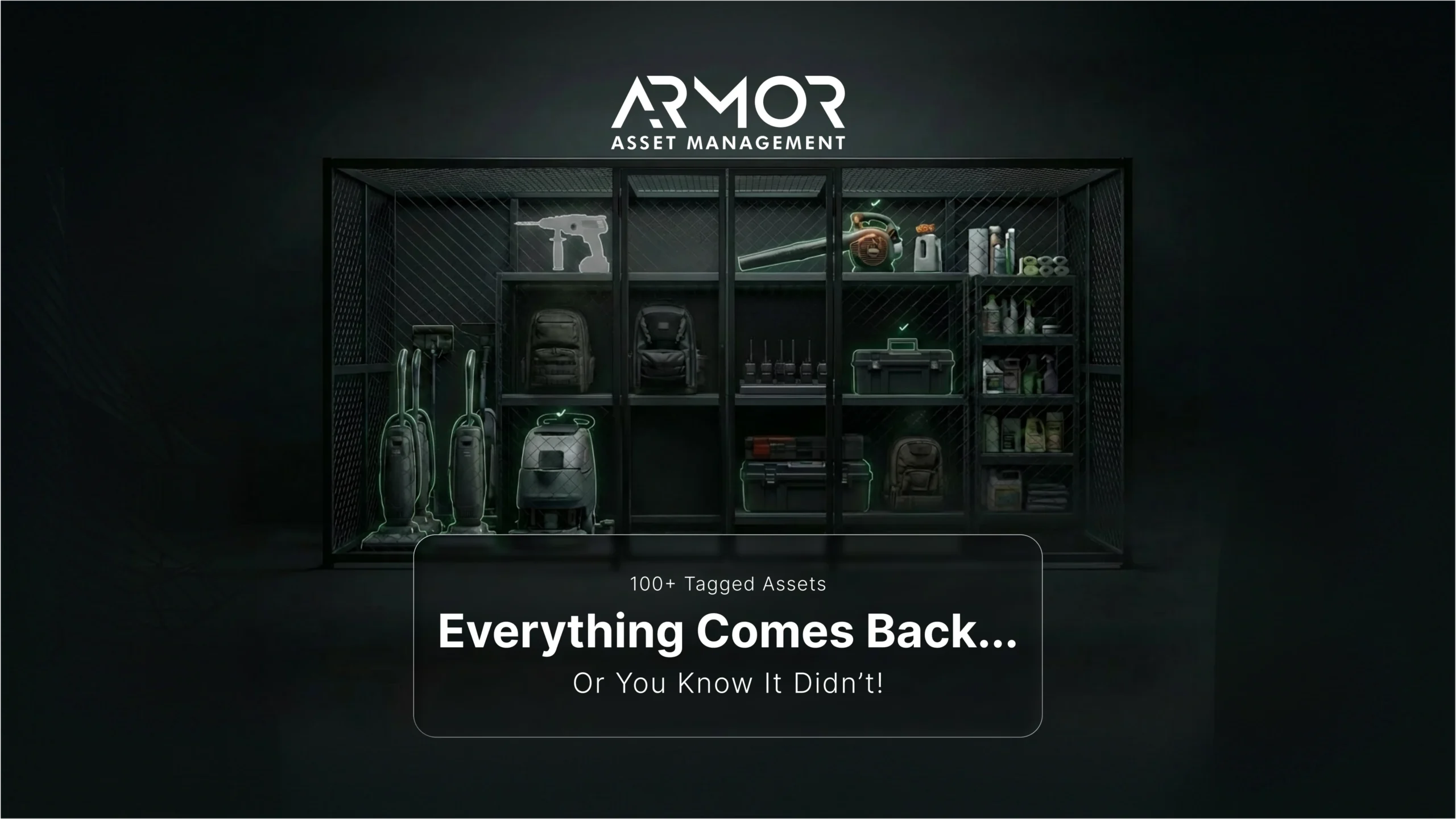 ARMOR™ A dark room with a large storage unit filled with various items