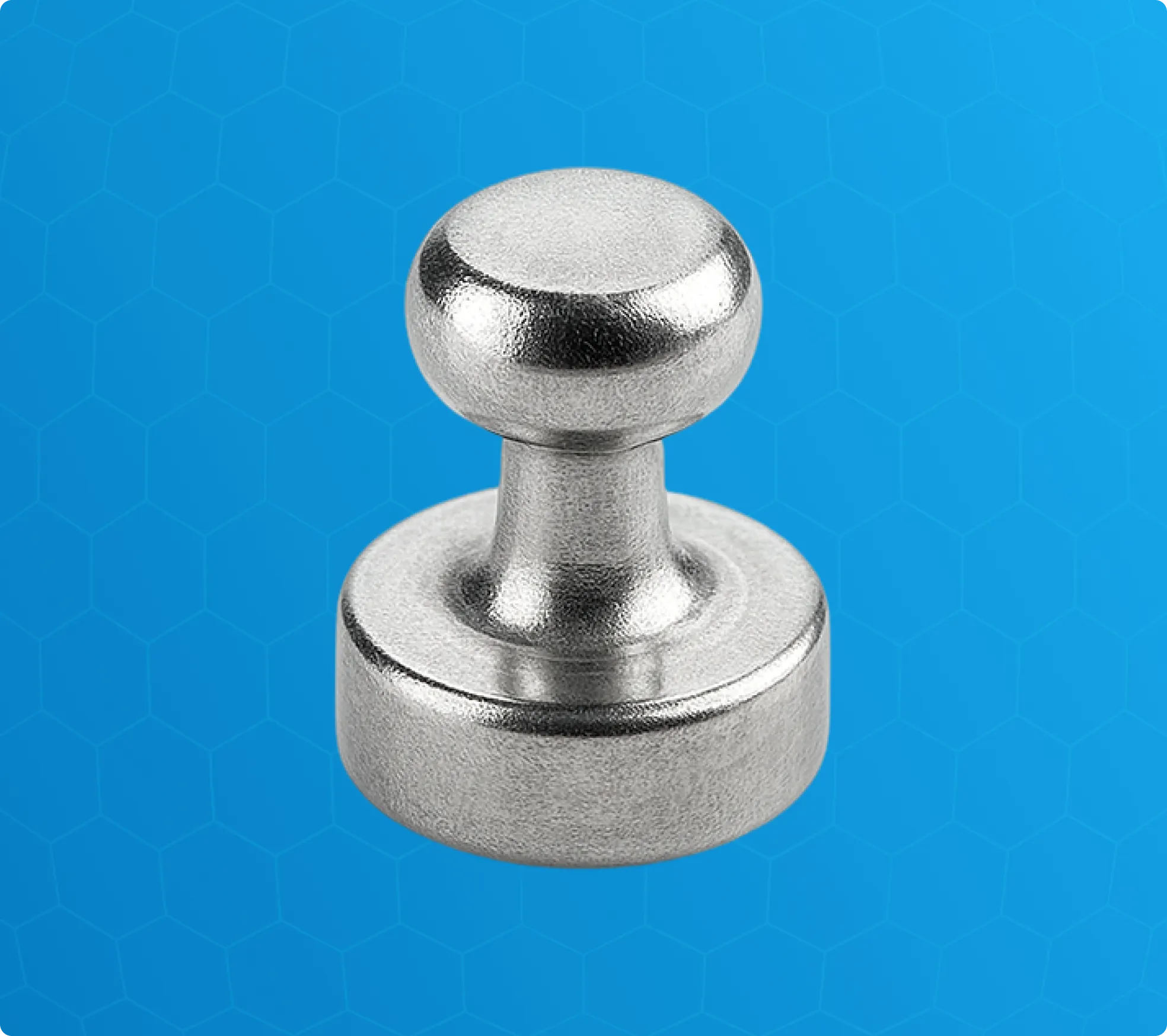A premium metallic neodymium magnetic push pin component used for secure hardware mounting inside Armor™ assets.