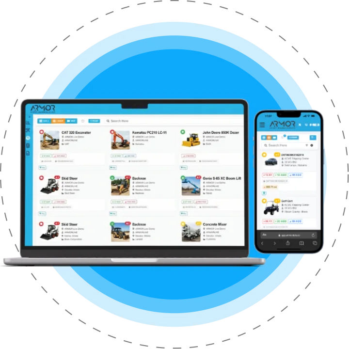 ARMOR Asset Central™ software interface displayed across a laptop screen and a smartphone.