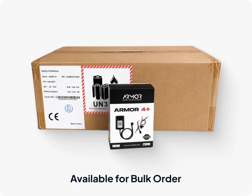 A cardboard box with a label featuring the ARMOR™ logo and a product package with the same logo, both on a white background