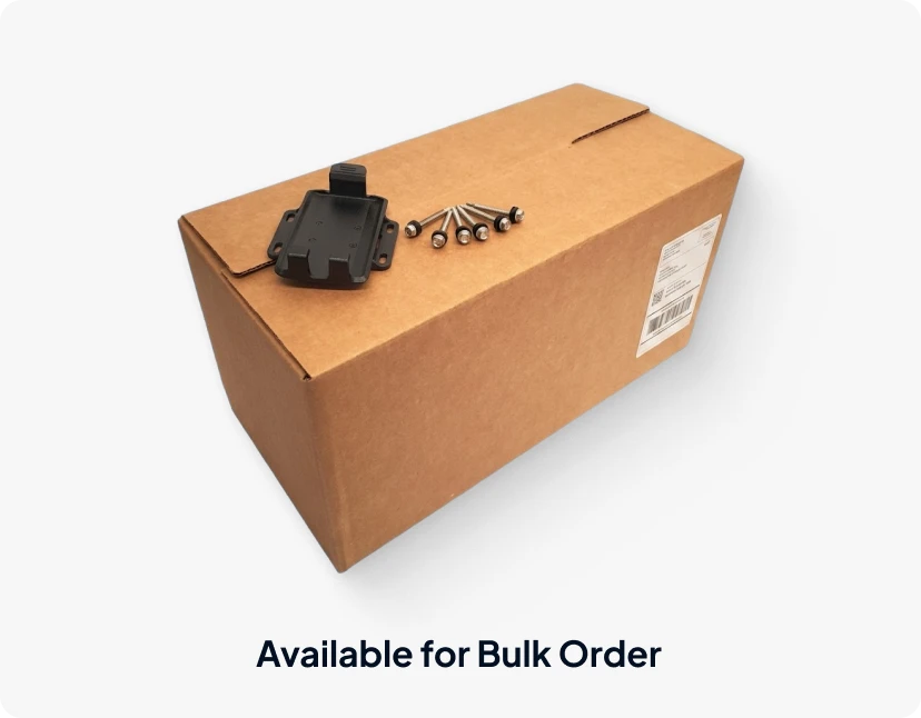 Bulk shipping box for mounting hardware with a mounting bracket and screws displayed on top, labeled "Available for Bulk Order".
