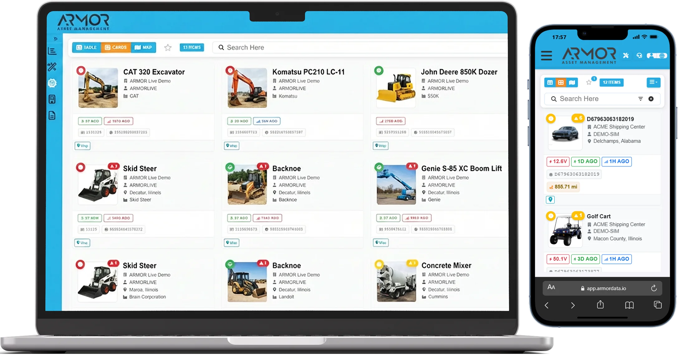 ARMOR™ A laptop and smartphone display the ARMOR Asset Management platform, a web-based tool for managing and tracking