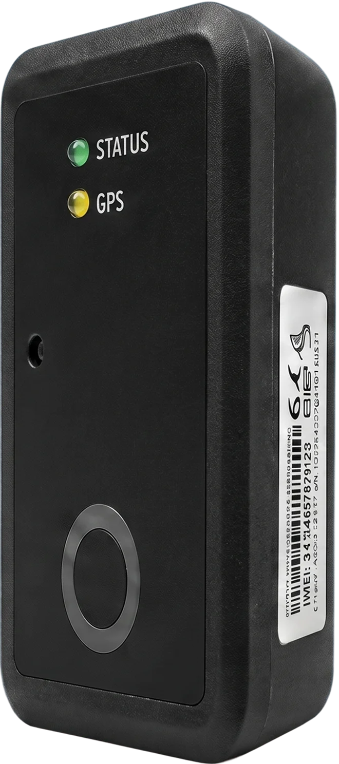 A close-up of the ARMOR™ device, featuring a status light and a GPS icon, with a focus on the device's design and