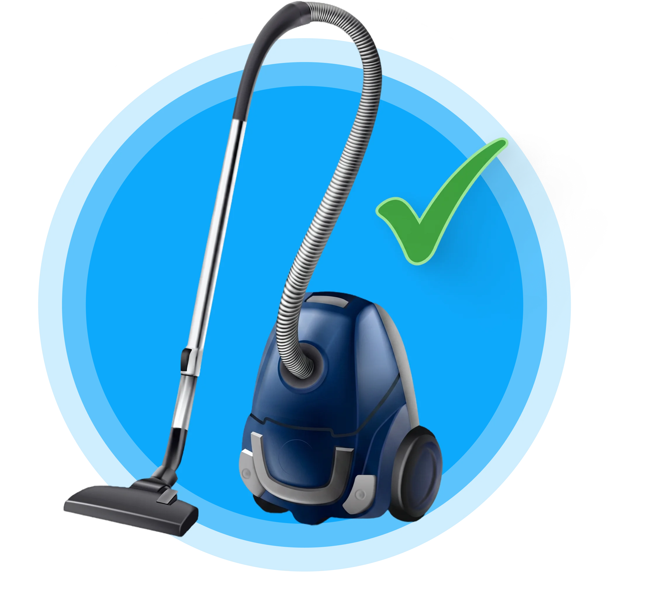 ARMOR™ A vacuum cleaner with a long hose and a blue vacuum cleaner in the background