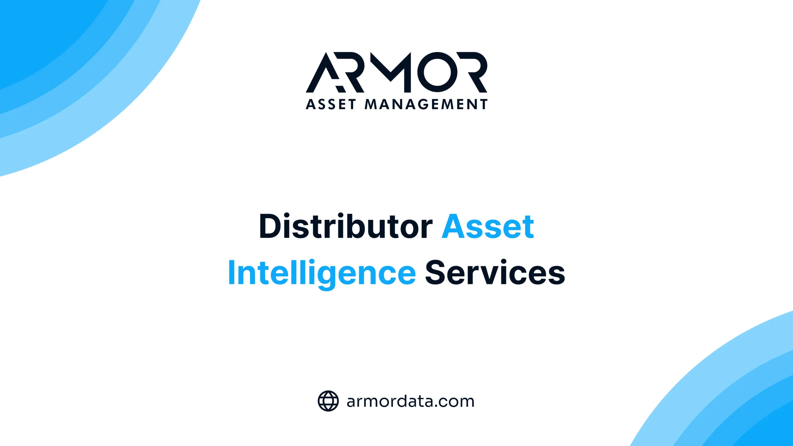 ARMOR™ Asset Management graphic titled Distributor Asset Intelligence Services featuring blue accent borders and website link armordata.com