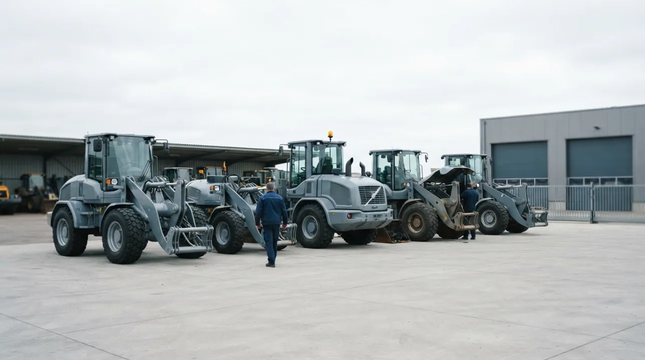 Dealer service yard with several units of the same machine, representing the installed base