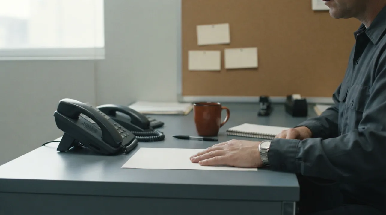 Service dispatcher reviewing a printed service record before deciding whether to send a technician