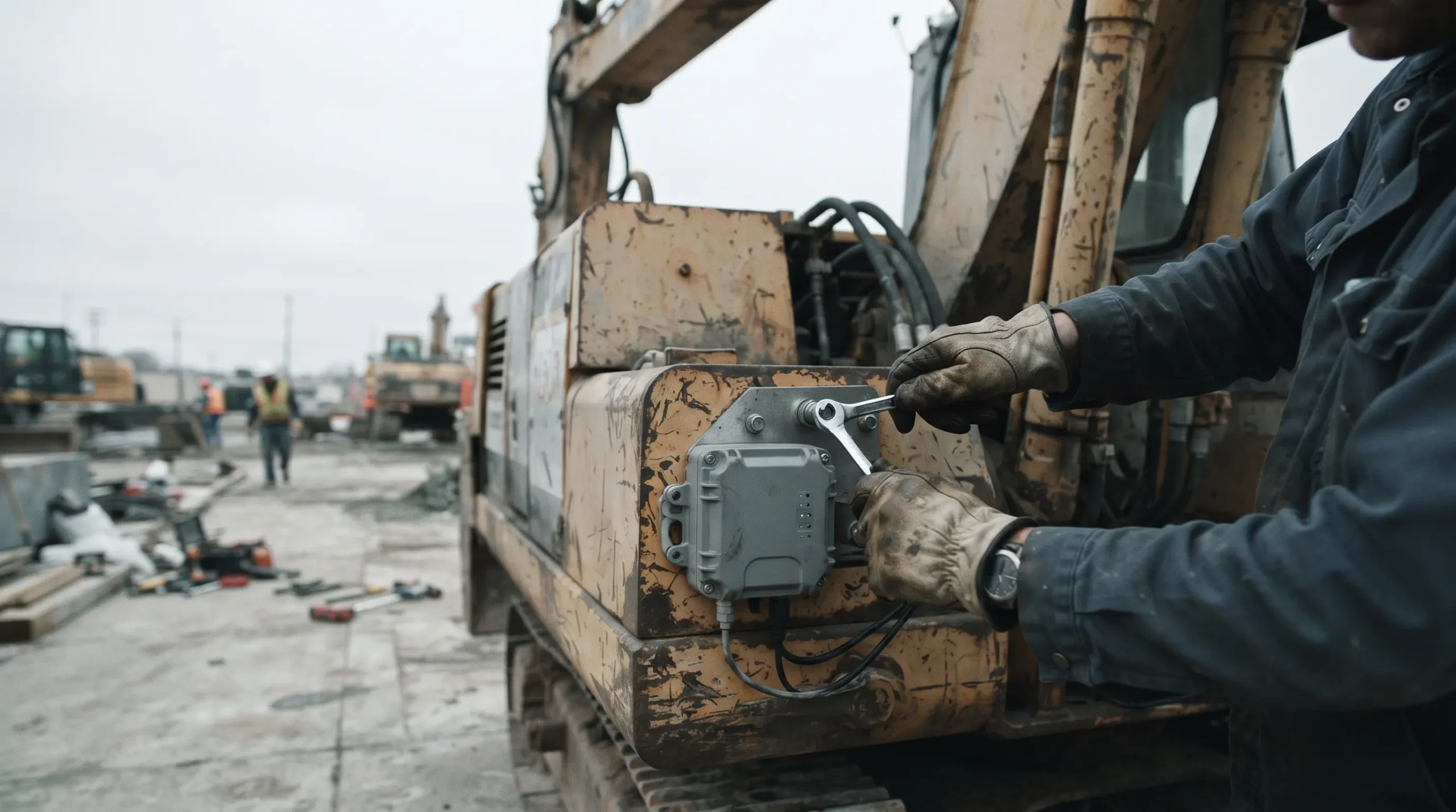 Aftermarket sensor box being mounted onto an older piece of equipment already in the field